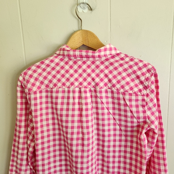 J. Crew Factory pink gingham popover blouse top plaid cotton S - Picture 6 of 10